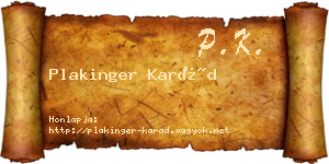 Plakinger Karád névjegykártya